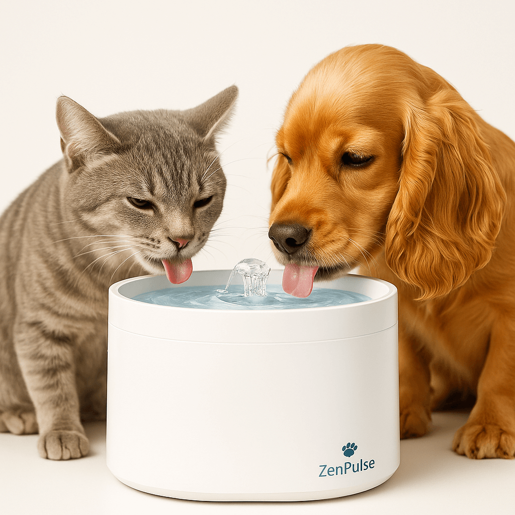 Fontaine d’eau automatique ZenPulse – chat et chien buvant de l’eau filtrée pour animaux